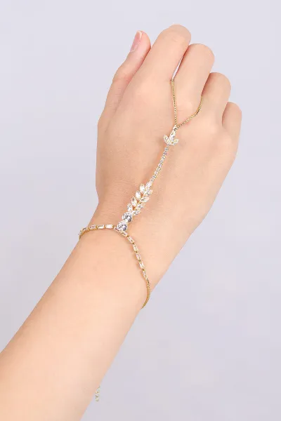 Gold Yaprak Model Zirkon Taşlı Zarif Şahmeran 477686
