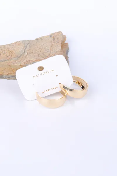 Gold Yarım Ay Model Kalın Halka Küpe 330916