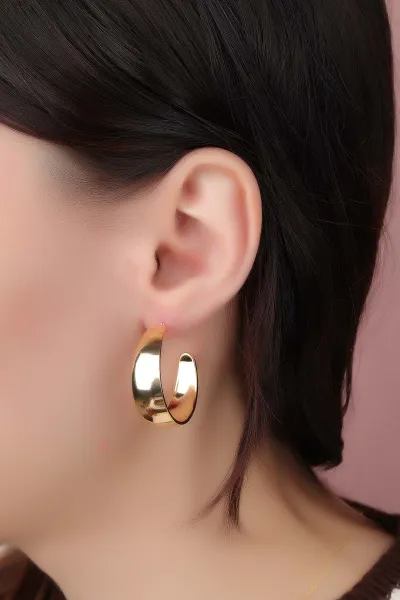 Gold Yarım Ay Model Kalın Halka Küpe 330916