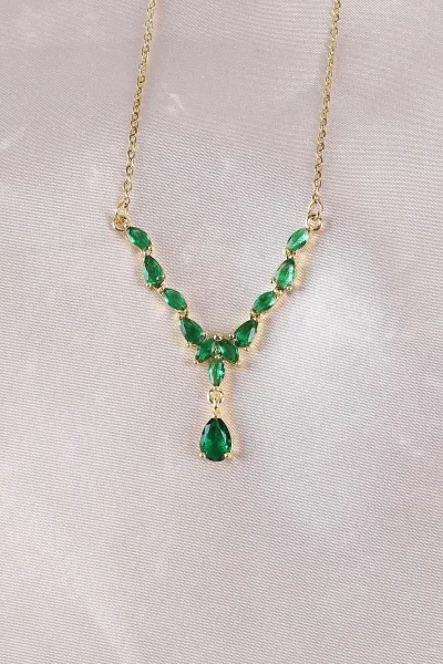 Gold Yeşil Taşlı Kolye 498428