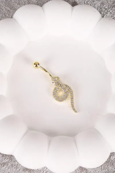 Gold Yılan Model Zirkon Taşlı Göbek Piercingi 477773