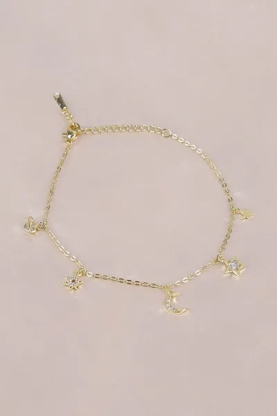 Gold Yıldız Model Zirkon Taşlı Çelik Halhal 484680