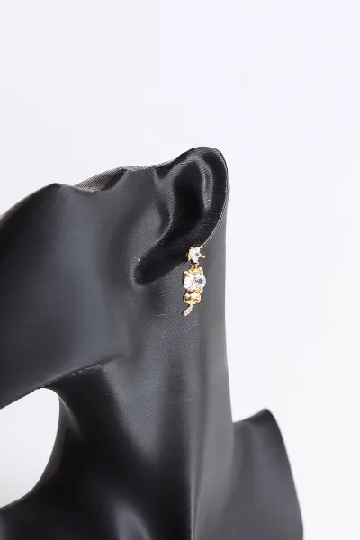 Gold Yıldız Model Zirkon Taşlı  Sallantı   Küpe 371060