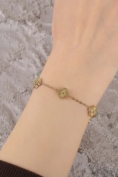 Gold Yonca Çift Taraflı Çelik Bileklik 419185