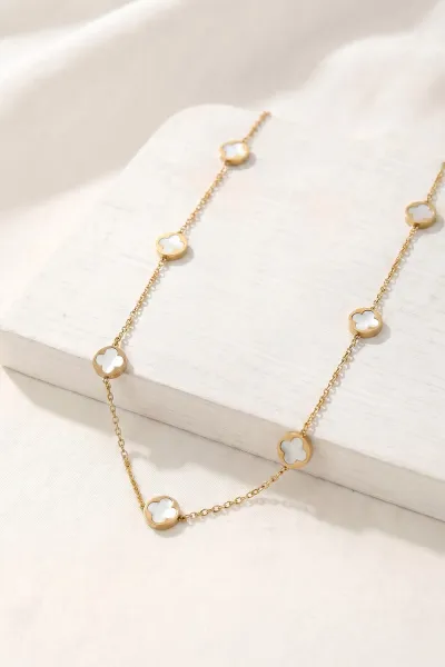 Gold Yonca Figürlü  Çelik Kolye 456784