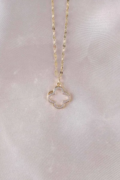 Gold Yonca Model Taşlı Şık Kolye 498418