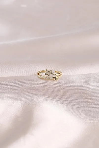Gold Zirkon Taşlı Ayarlanabilir Yüzük 491746