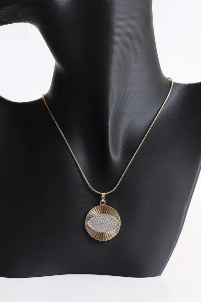 Gold Zirkon Taşlı  Çelik Kolye 370506