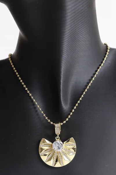 Gold Zirkon Taşlı  Çelik Kolye 370802