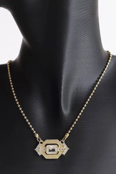 Gold Zirkon Taşlı   Çelik Kolye 370806