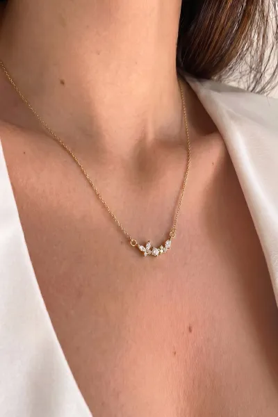 Gold Zirkon Taşlı  Çelik  Şık Kolye 459161