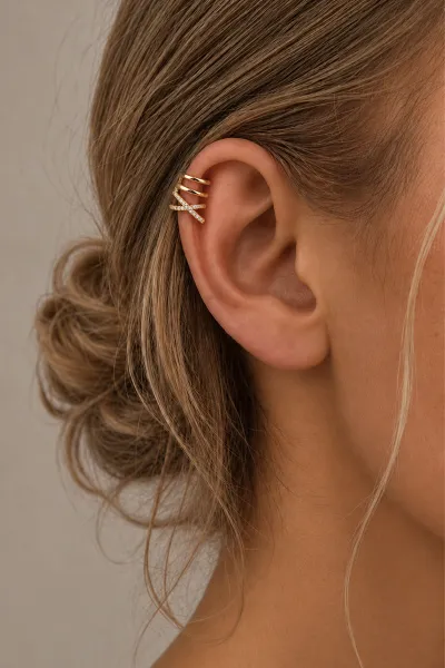 Gold Zirkon Taşlı Kıkırdak Küpe 491664