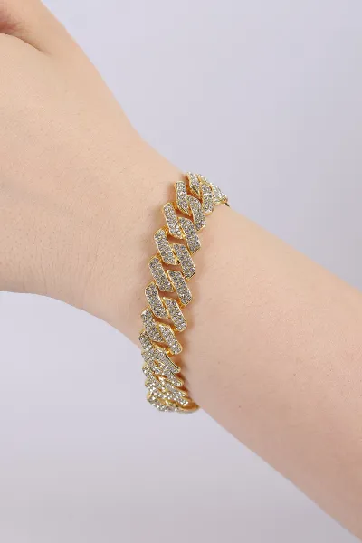 Gold Zirkon Taşlı Oval Kesim Gurmet Çelik Bileklik 444433