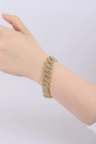 Gold Zirkon Taşlı Oval Kesim Gurmet Çelik Bileklik 444433