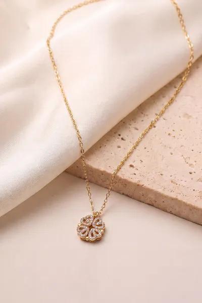Gold Zirkon Taşlı Şık  Çelik Kolye 463942