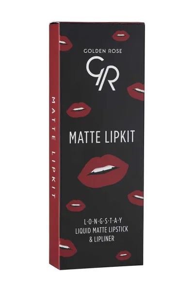 Golden Rose Matte Lip Kit-Scarlet Red- Likit Mat Ruj ve Dudak Kalemi Seti 400186