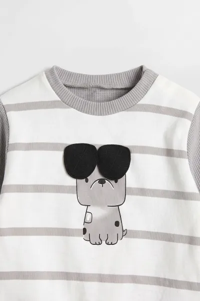 Gri (0-12 Ay)Köpek Baskılı Erkek Bebek 2'li Takım 473102