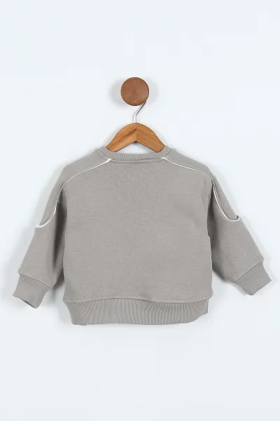 Gri (0-4 Yaş)Gujje Baskılı Biye Detaylı  3  İp Şardonlu Erkek Çocuk Sweatshirt 417569