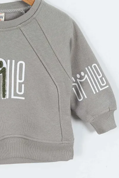 Gri (0-4 Yaş)Smile Baskılı Dikiş Detaylı  3  İp Şardonlu Erkek Çocuk Sweatshirt 417564