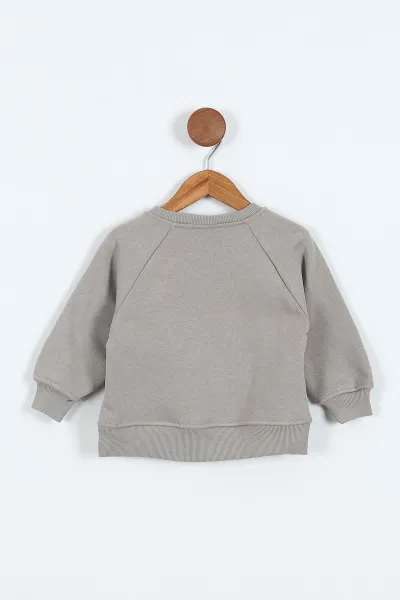 Gri (0-4 Yaş)Smile Baskılı Dikiş Detaylı  3  İp Şardonlu Erkek Çocuk Sweatshirt 417564
