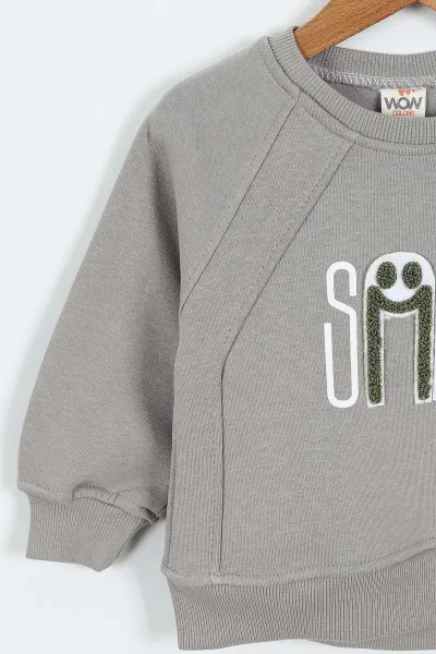 Gri (0-4 Yaş)Smile Baskılı Dikiş Detaylı  3  İp Şardonlu Erkek Çocuk Sweatshirt 417564