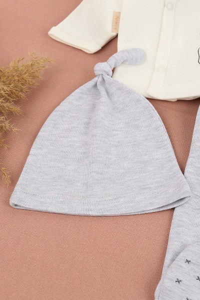Gri (0-6 Ay) Papyonlu Fill Nakışlı 5'li Erkek Çocuk Takım 148188