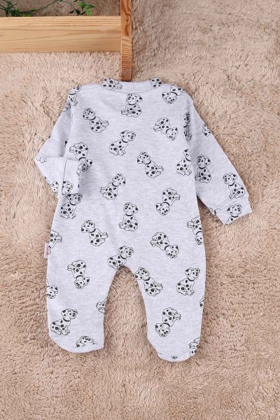 Gri (0-9 Ay) Benekli Köpek Baskılı Çıtçıtlı Patikli Erkek Bebe Tulum 180096