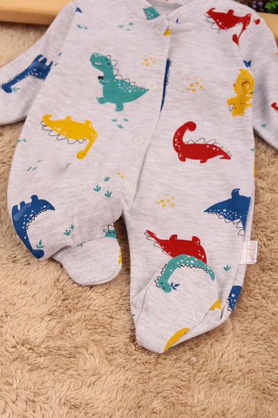 Gri (0-9 Ay) Dinazor Baskılı Erkek Bebe Tulum 161387