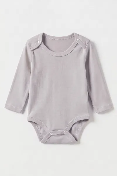 Gri (0-9 Ay )  Düz   Uzun Kollu   Bebek & Çocuk Çıtçıtlı Badi 480346