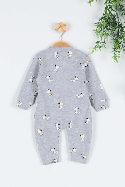 Gri (0-9 Ay) Küçük Köpek Baskılı Çıtçıtlı Erkek Bebe Tulum 180037