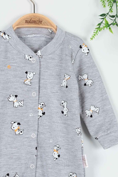 Gri (0-9 Ay) Küçük Köpek Baskılı Çıtçıtlı Erkek Bebe Tulum 180037