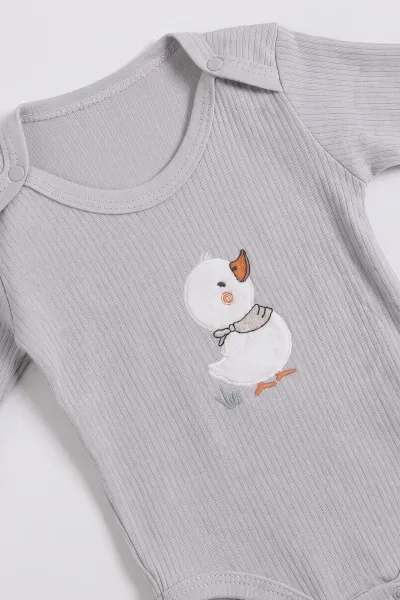 Gri (0-9 Ay) Ördek Nakışlı Raporlu Erkek Bebek Takım 480454