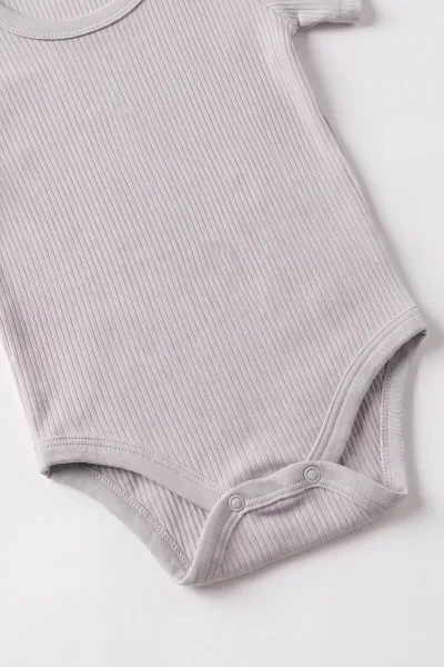Gri (0-9 Ay ) Raporlu Düz   Kısa Kol  Bebek & Çocuk Çıtçıtlı Badi 480409