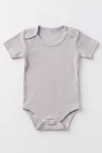 Gri (0-9 Ay ) Raporlu Düz   Kısa Kol  Bebek & Çocuk Çıtçıtlı Badi 480409