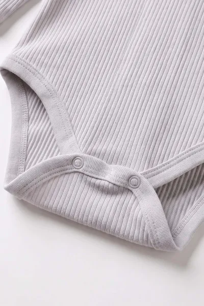 Gri (0-9 Ay ) Raporlu Düz   Uzun Kollu   Bebek & Çocuk Çıtçıtlı Badi 480340