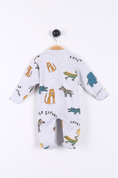 Gri (0-9 Ay) Roar Safari Hayvanlar Baskılı Erkek Bebe Tulum 174299