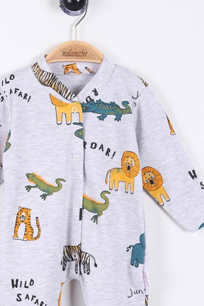 Gri (0-9 Ay) Roar Safari Hayvanlar Baskılı Erkek Bebe Tulum 174299