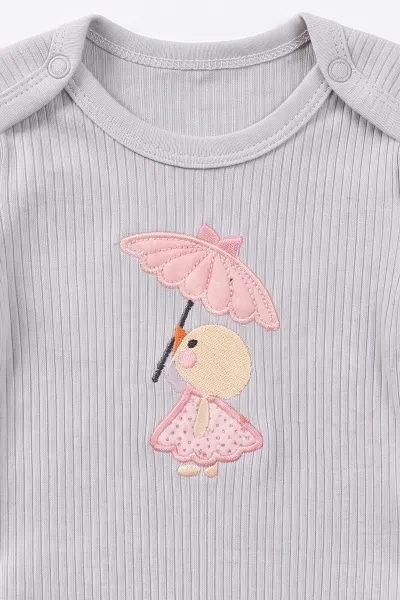 Gri (0-9 Ay) Şemsiye Nakışlı  Raporlu  Bebek Takım 480476