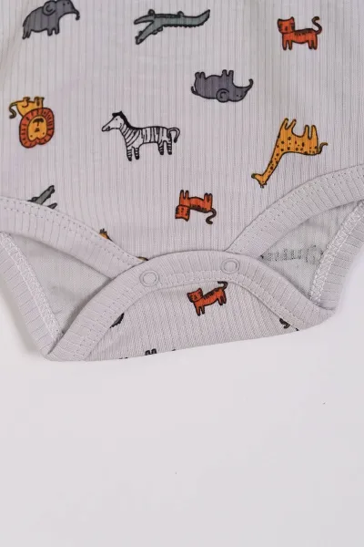 Gri (0-9 Ay )  Sevimli Hayvanlar Desenli  Uzun Kollu   Bebek & Çocuk Çıtçıtlı Badi 480350