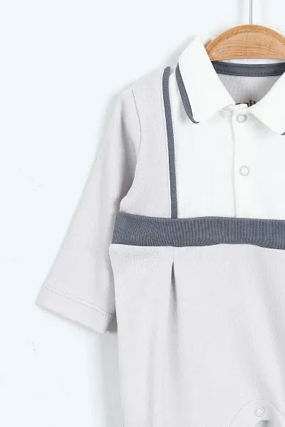 Gri (0-9 Ay) Yakadan Çıtçıtlı Patikli Erkek Bebek Tulum 400314