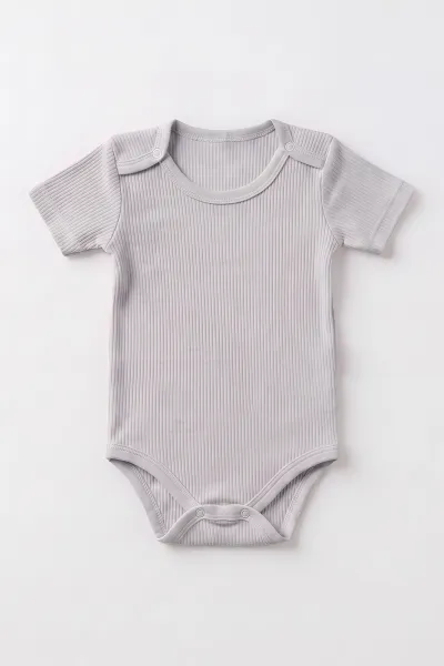 Gri (1-3 Yaş) Raporlu Düz   Kısa Kol  Bebek & Çocuk Çıtçıtlı Badi 480404