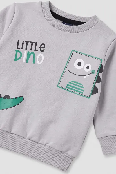 Gri (1-4 Yaş) Little Dino Baskılı 2 İp Erkek Çocuk&Bebek Mevsimlik Takım 495083