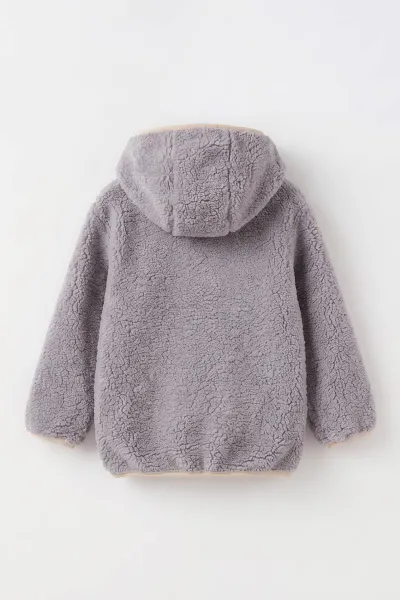 Gri (1-4 Yaş)  Nakışlı Kapüşonlu Kanguru Cepli Yarım Fermuarlı Kuzu Kız &Bebek Çocuk Sweatshirt 497458