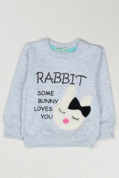 Gri (1-4 Yaş) Rabbit Baskılı Kız Çocuk Sweatshirt 86098