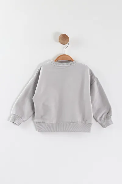 Gri (1-4 Yaş)Baskılı Cepli Erkek Çocuk Sweatshirt 432841