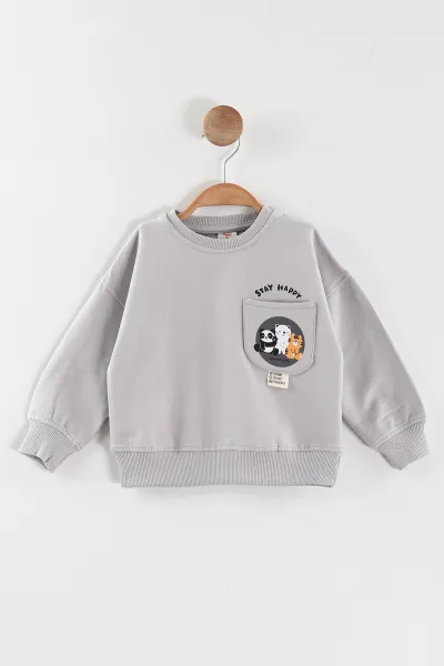 Gri (1-4 Yaş)Baskılı Cepli Erkek Çocuk Sweatshirt 432841
