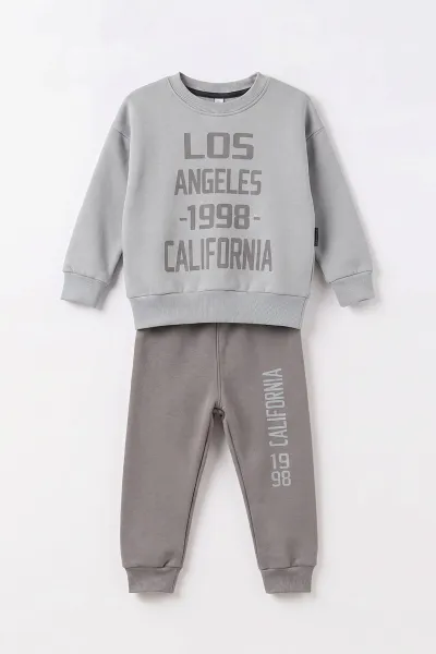Gri (1-5 Yaş) California Baskılı 3 İp Şardonlu Erkek Çocuk&Bebek Kışlık Takım 499182