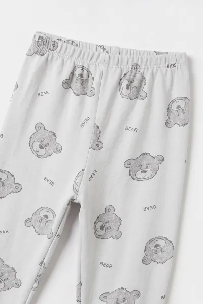 Gri (1-6 Yaş )Hello Cute Bear Baskılı Penye Erkek Bebek&Çocuk   Pijama Takım 500345