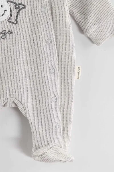 Gri (1-9 Ay)Boy Nakışlı Waffle Kumaş Çapraz Çıtçıtlı Erkek Bebek Tulum 434938