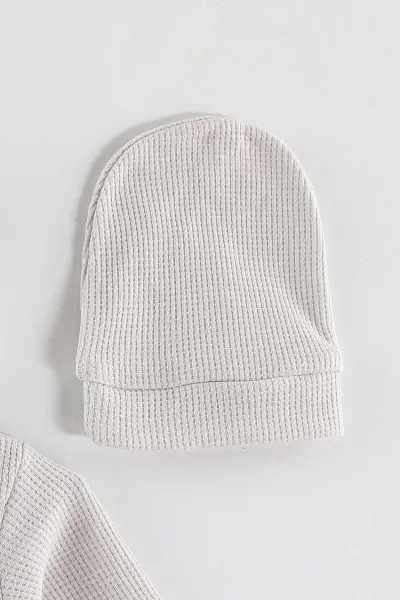 Gri (1-9 Ay)Boy Nakışlı Waffle Kumaş Çapraz Çıtçıtlı Erkek Bebek Tulum 434938
